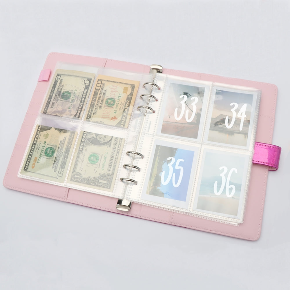 A5 Binder Pocket 25 Sheets 4-Pocket Photo Album Pouch Loose Leaf Photo Organizers for 6 Ring Binder