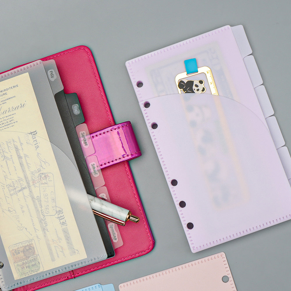 A6-Doppeltaschen, 6 Register, PP-Geldumschläge, Trennblätter