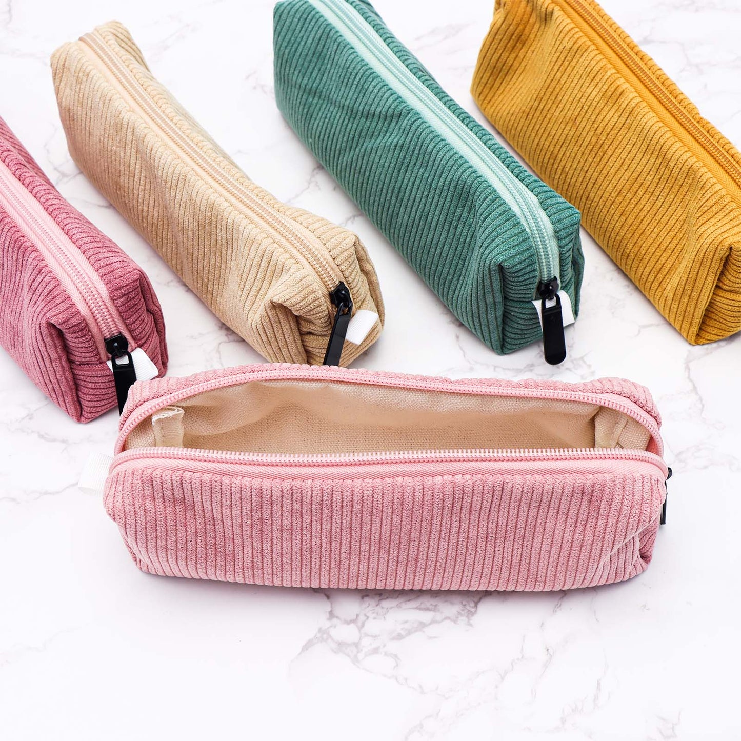 Corduroy Pencil Case Solid Zipper Pencil Pouch Soft Pen Bag Stationery Organizer Storage Bag