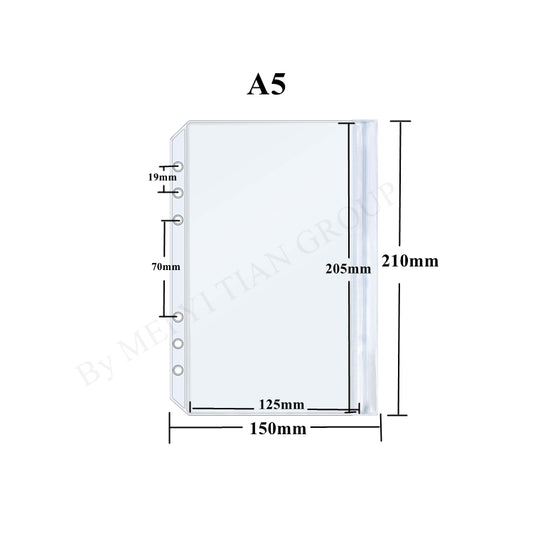 12pcs/pack A5 A6 A7 Clear PVC Zipper Pouch Outside Loading Pocket No Zipper Head Loose Leaf Binder Pocket Cash Money Envelope Organizer Bag