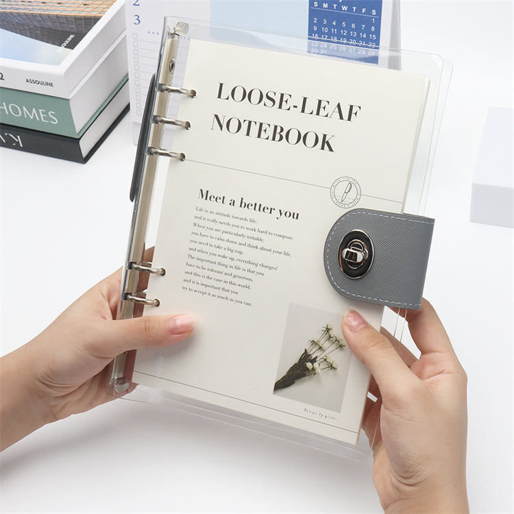 A5 Locker Closure Clear PVC Notebook 90 Sheets Refillable Paper Refills Loose Leaf Journal Planners
