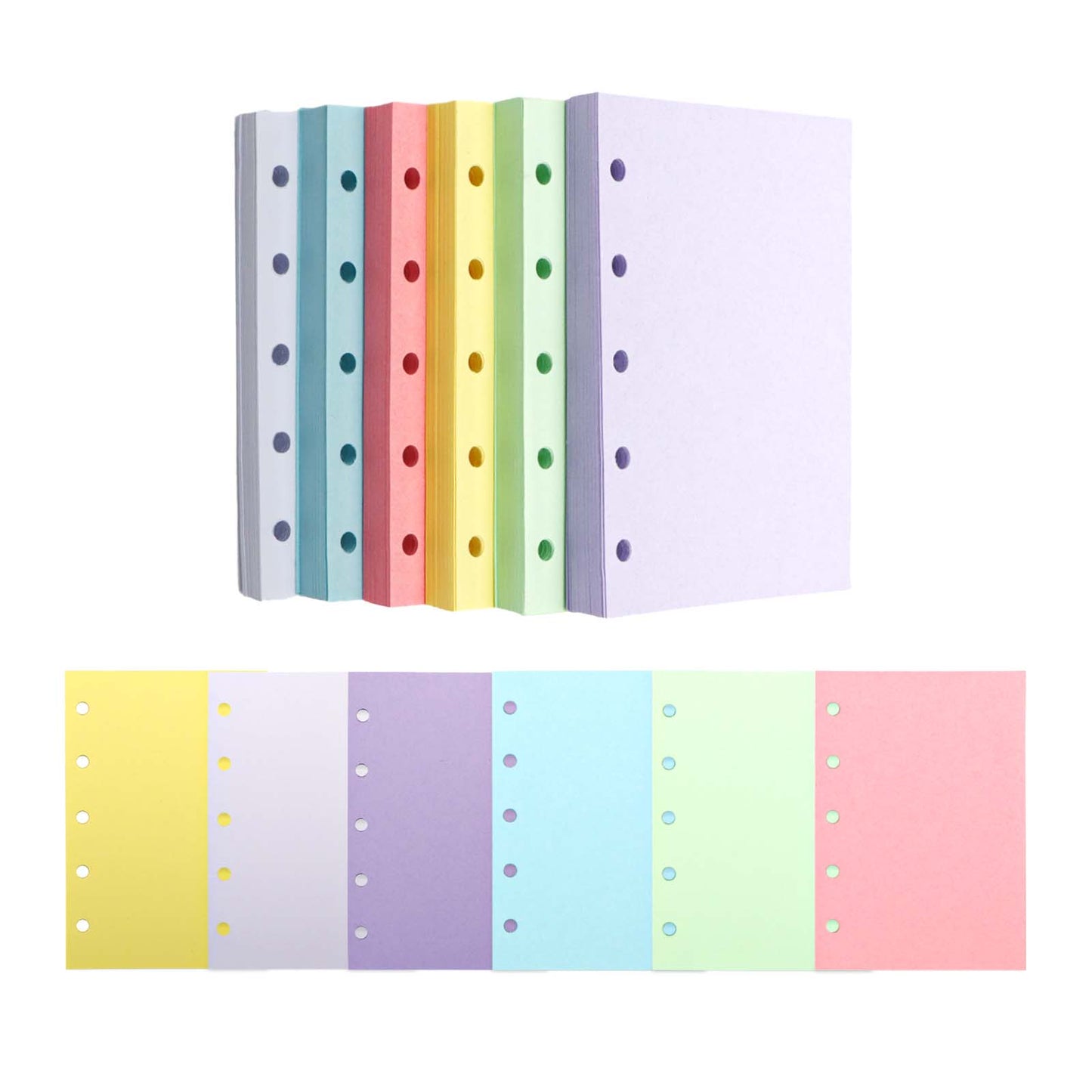 A8 Binder Paper Refill 300 Sheets Blank Filler Paper M5-5 Hole Memo Refills 6 Colors Loose Leaf Paper