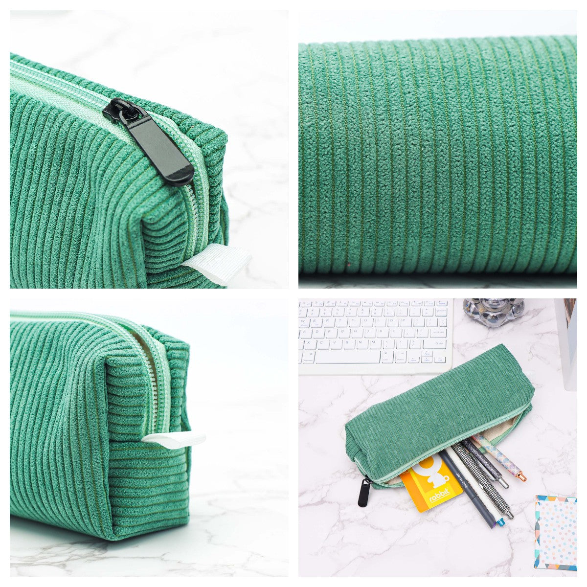 Corduroy Pencil Case Solid Zipper Pencil Pouch Soft Pen Bag Stationery Organizer Storage Bag