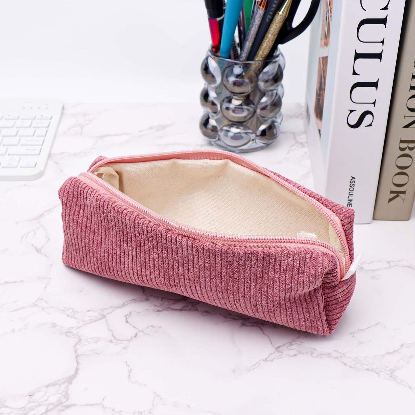 Corduroy Pencil Case Solid Zipper Pencil Pouch Soft Pen Bag Stationery Organizer Storage Bag