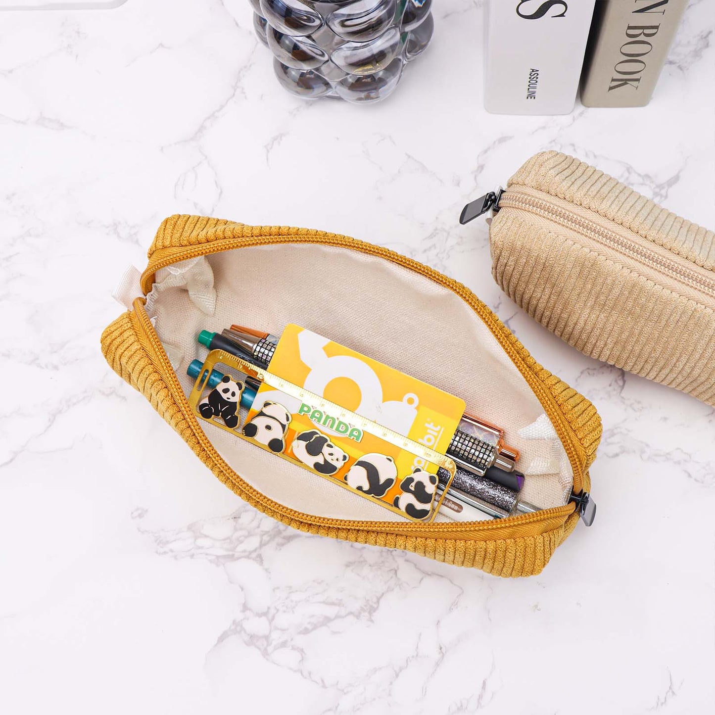 Corduroy Pencil Case Solid Zipper Pencil Pouch Soft Pen Bag Stationery Organizer Storage Bag