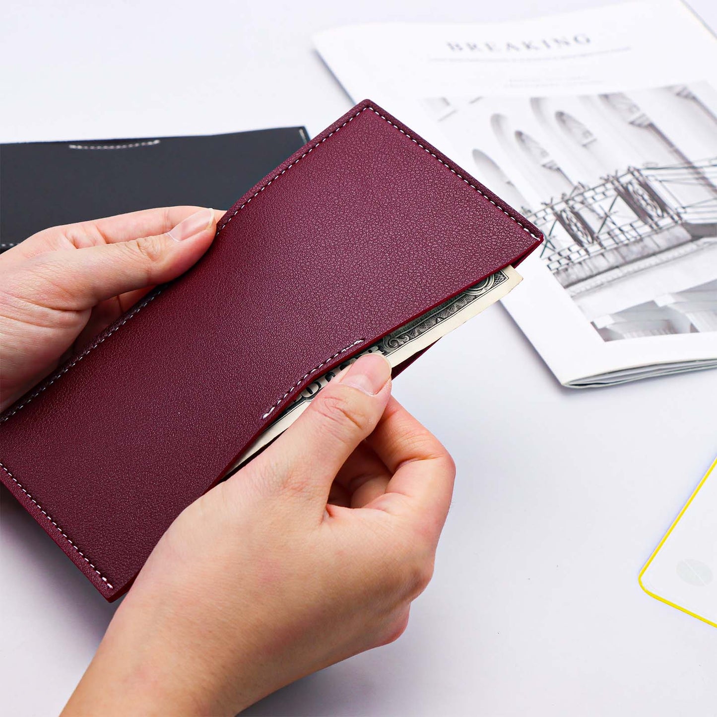 PU Leather Cash Envelope Wallet Zippless Cash Stuffing Wallet Reusable Money Organizer