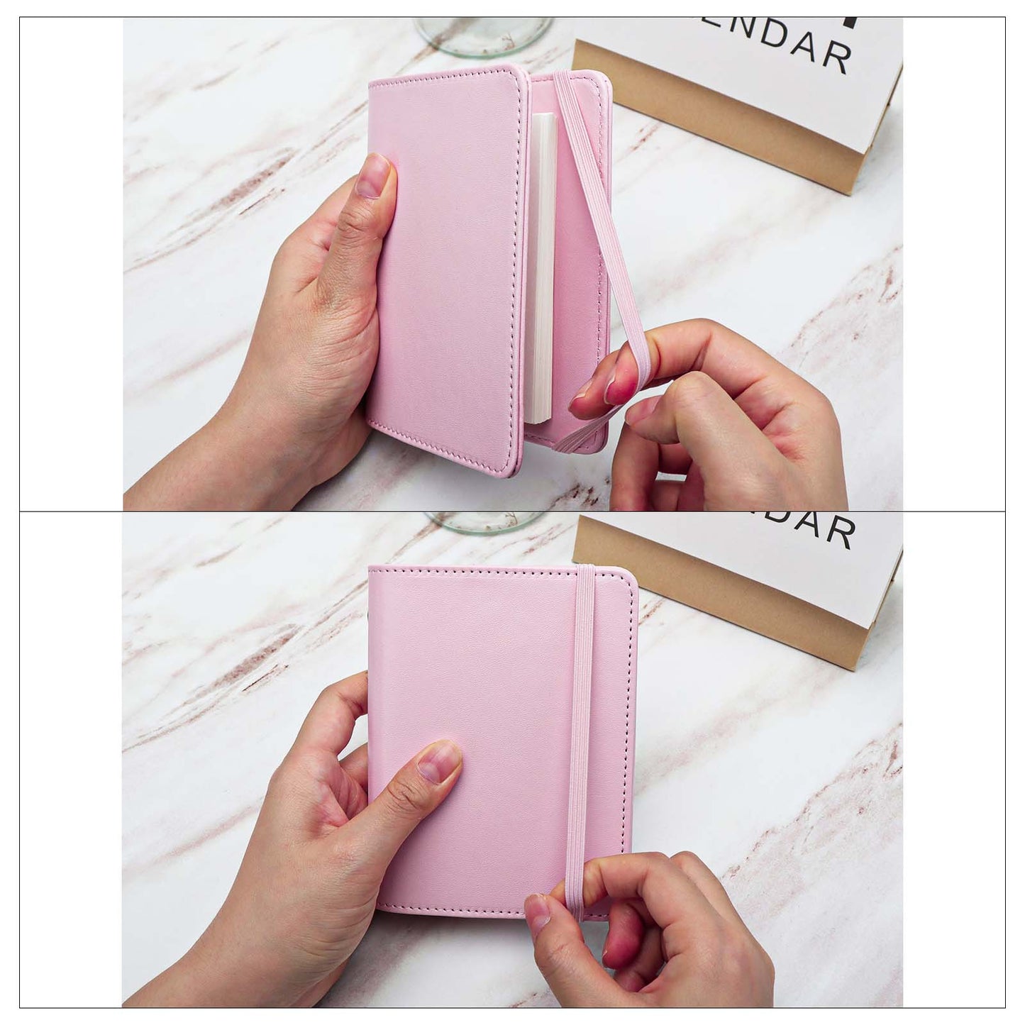 A8 PU Leather Notebook Loose Leaf 5 Ring Binder with 80 Sheets Grid Papers Refills Refillable Notebook with Bandage Design