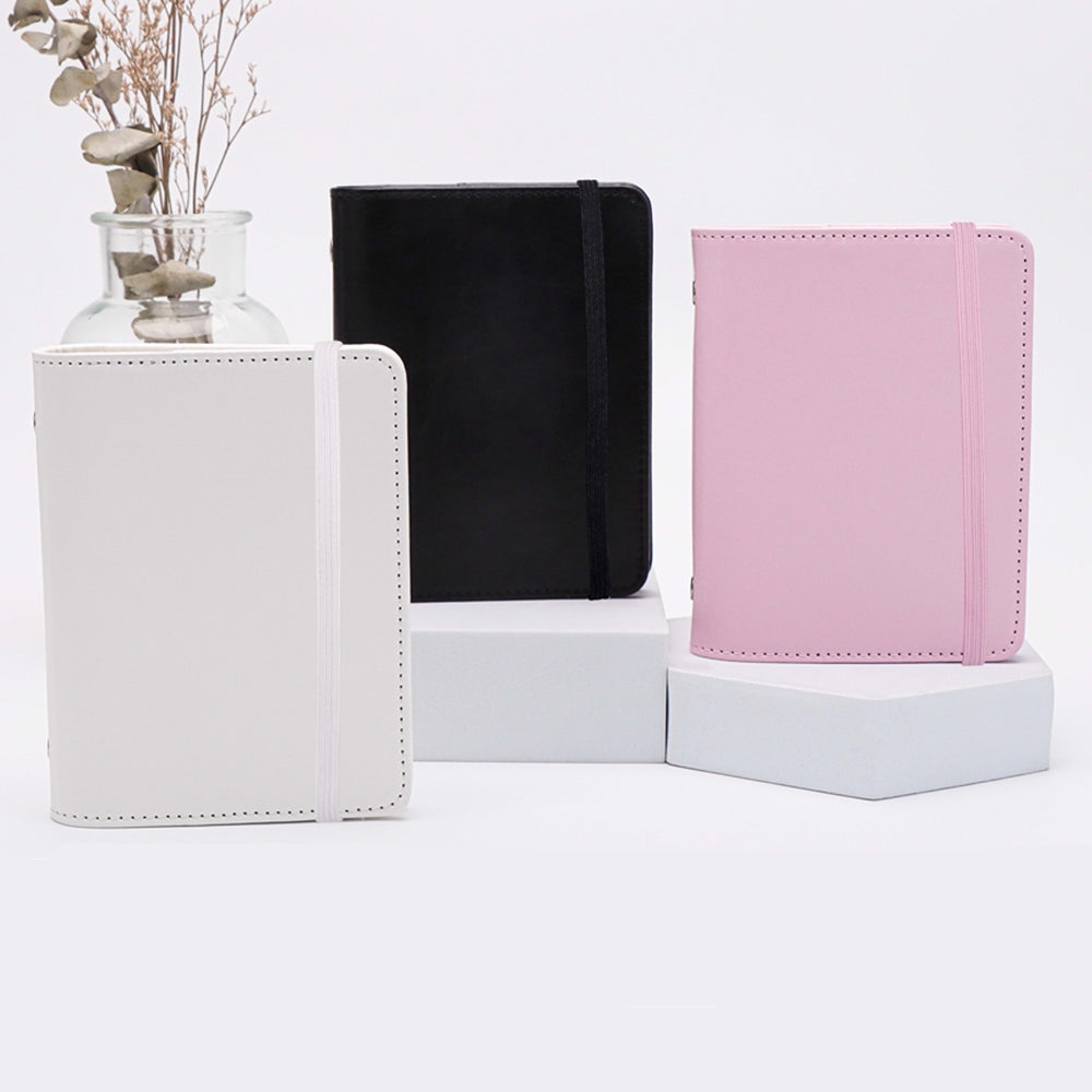 A8 PU Leather Notebook Loose Leaf 5 Ring Binder with 80 Sheets Grid Papers Refills Refillable Notebook with Bandage Design