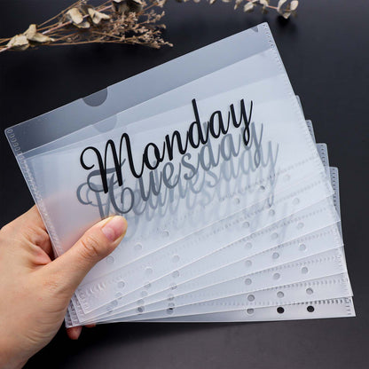 7pcs A6 Binder Pockets 6 Hole Printed Weekly Cash Envelopes Clear PP Binder Dividers