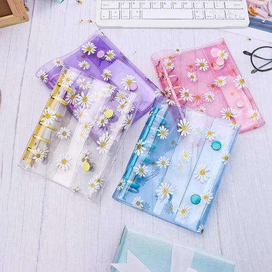 A7 Binder with Double Snap Button Cute Daisy PVC Binder Cover Loose Leaf 6 Ring Refillable Notebook Cover