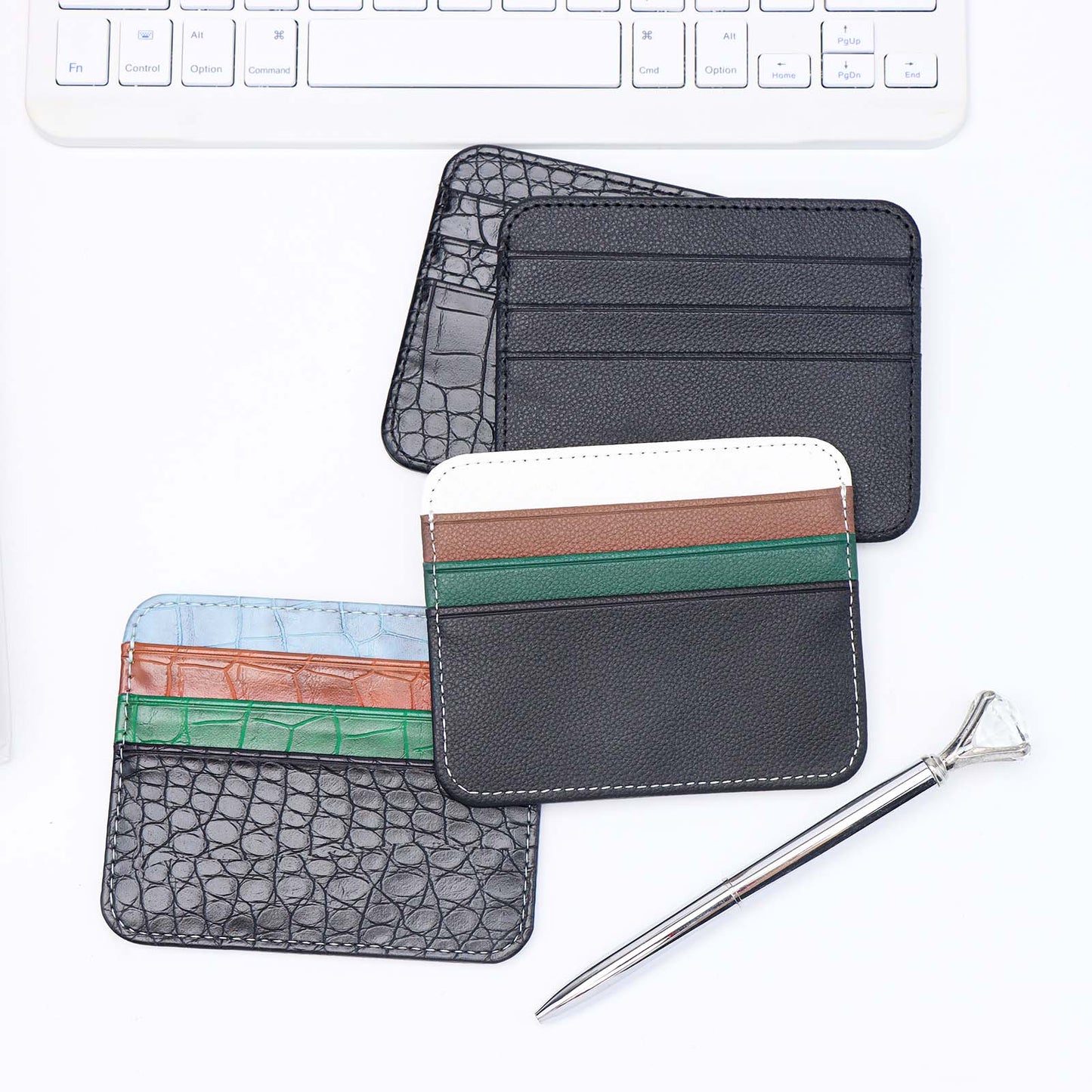 1pc Credit Card Holder Wallet PU Leather Slim Wallet Credit Card Case with 1 Pocket and 6 Card Slots