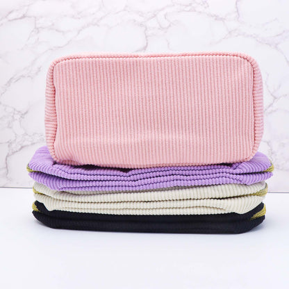 Corduroy Makeup Bag Solid Cosmetic Bag Brushes Organizer Travel Toiletry Zipper Pouch Storage Bag