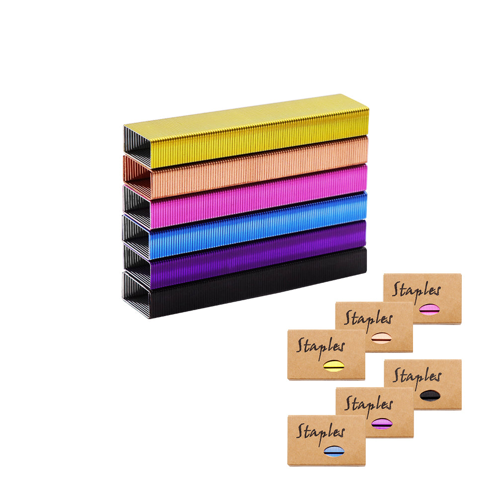 6 Box Colorful 26/6 Standard Staple Set 12mm Width 1000/Box Total 6000 Colored Staples for Stapler