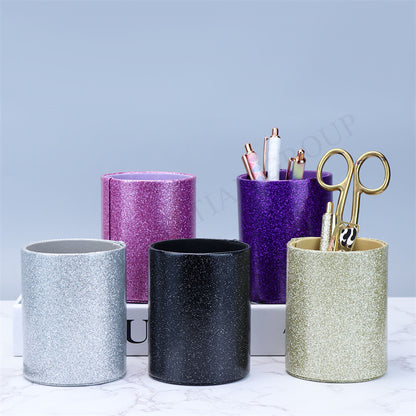 PU Leather Pen Holder Cup for Home Office Desk Organizers Glitter PU Multi Use Pencil Pen Pot Flower Vase Desktop Decors