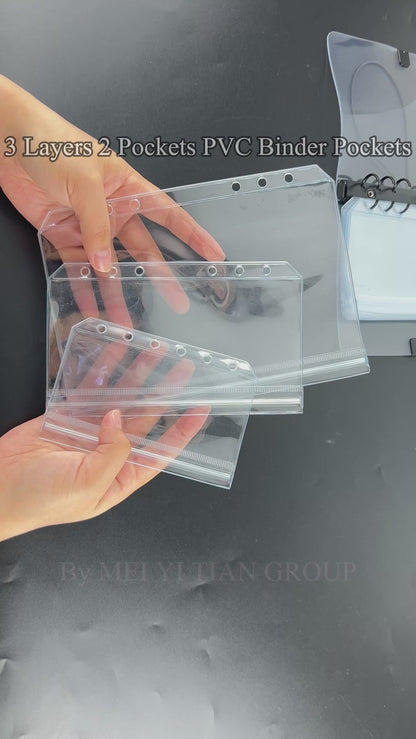 12pcs/pack A5 A6 A7 Clear PVC Zipper Pouch Outside Loading Pocket No Zipper Head Loose Leaf Binder Pocket Cash Money Envelope Organizer Bag